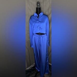 Elegant Blue Satin Pajama Set